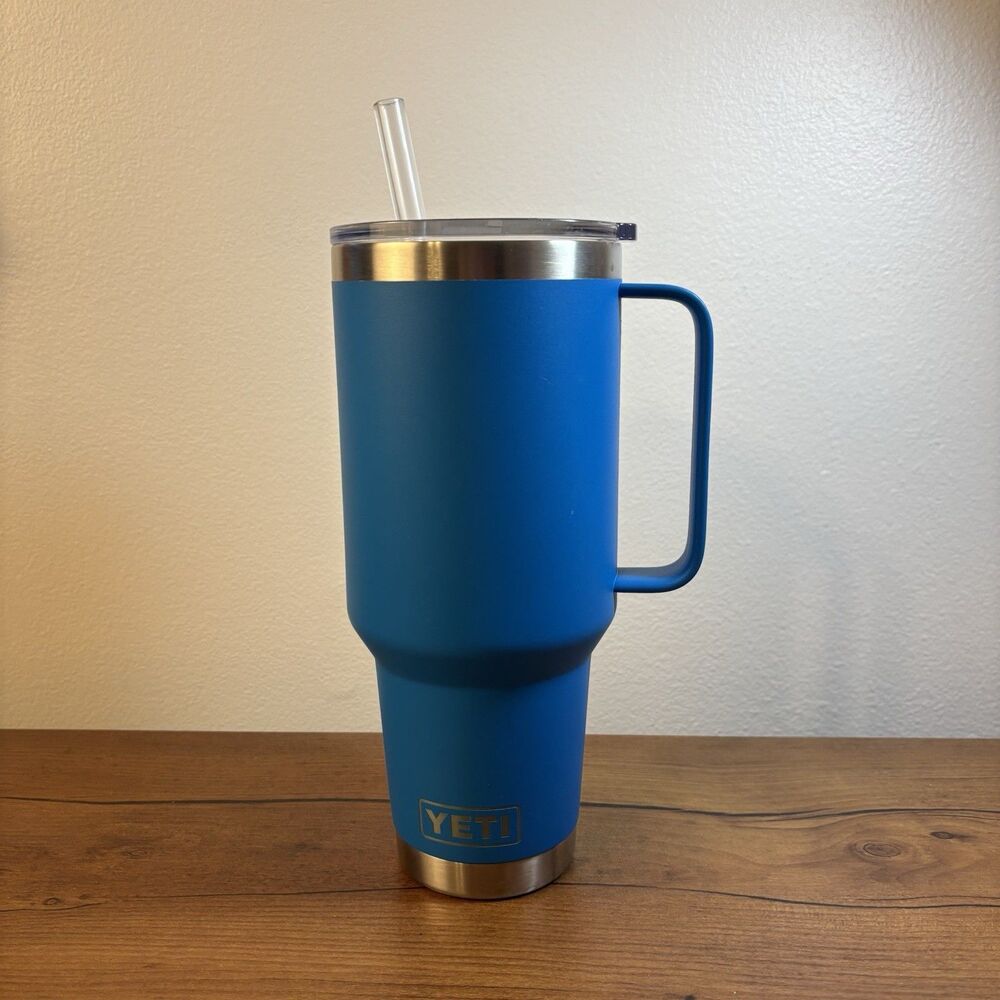 YETI 35 oz mug BIG WAVE BLUE STRAW LID Rambler Mug Cup w/ Handle Limited Edition